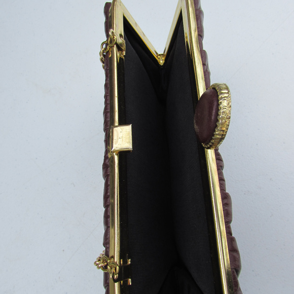 Vintage Maroon Clutch Purse W/Chain - Picture 6 of 7